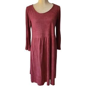 bohemian folk Burgundy Organic Hemp Midi Long Sleeve Dress Size Large